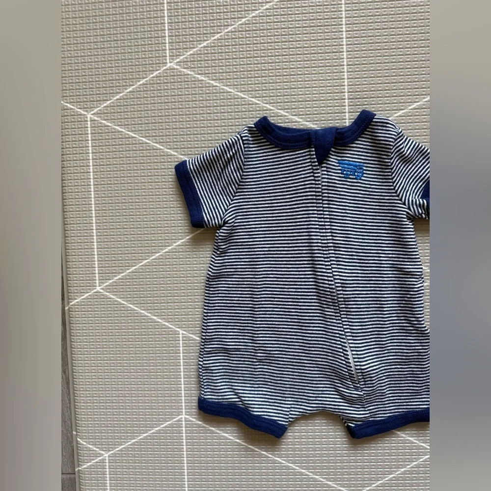 Carters|Baby boy summer romper in navy Blue and White Striped•Summer One-Piece